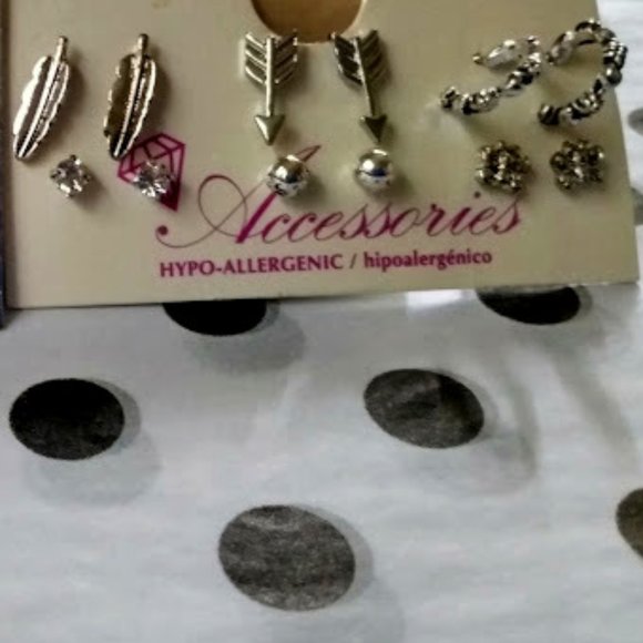 7pc LOT MARVELLA + WALMART Silver Crystal/Pearl Dangle + Stud + Hoop Earrings - Picture 3 of 4